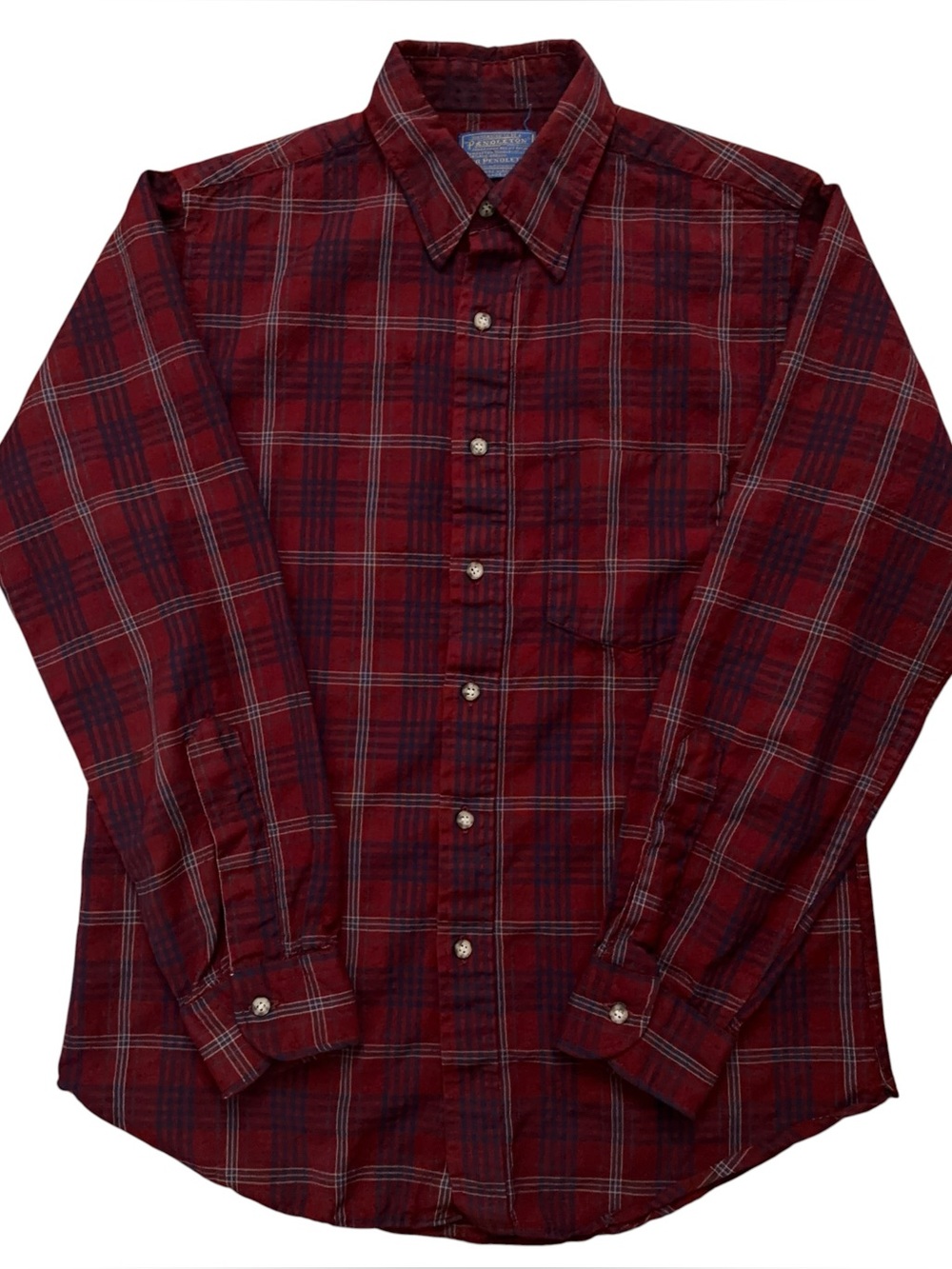 Pendleton Shirt Mens Size M Long Sleeve Virgin Wool Plaid Red Made in USA VTG